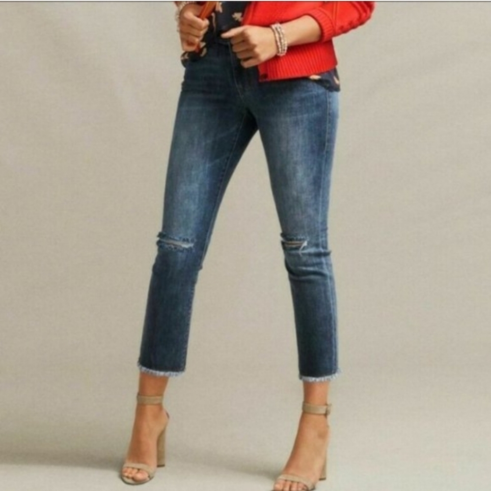 CAbi Cropped High Straight Distressed Jeans sz 12 - Picture 2 of 15